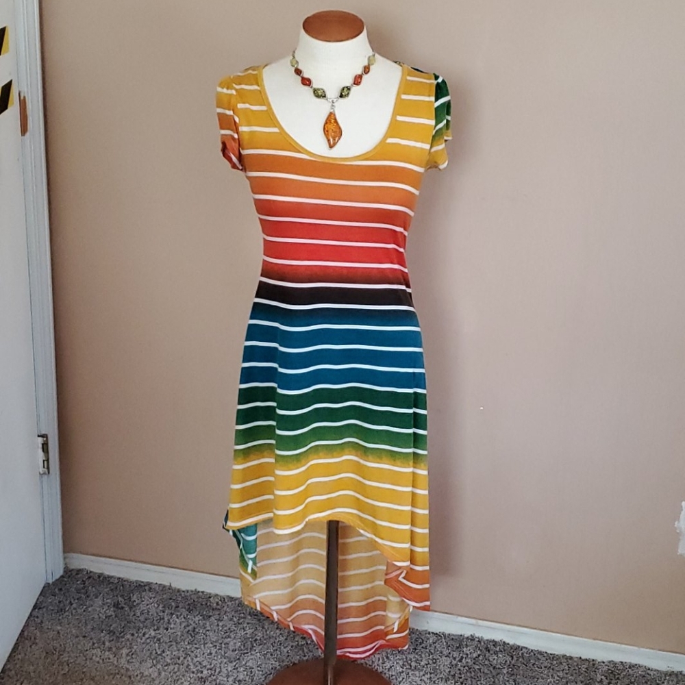 Love J multicolored striped high-low dress size Lg